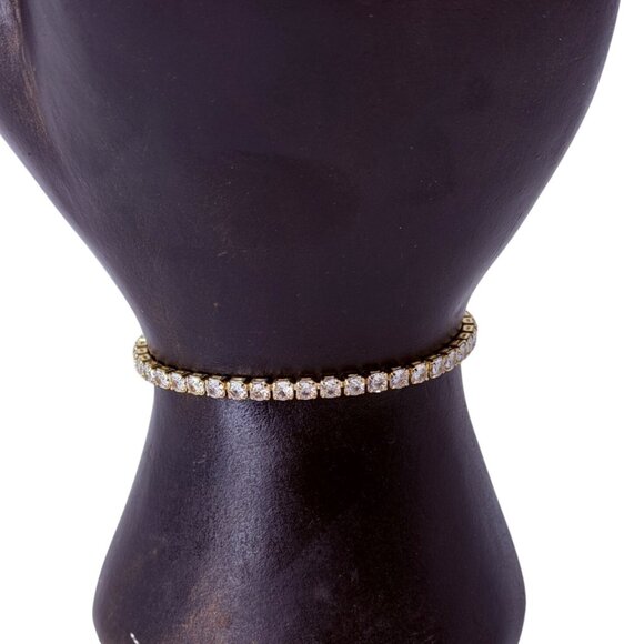 Vintage Swarovski Crystal Slider Tennis Bracelet 14K Gold Overlay Adjustable NOS - Picture 3 of 6